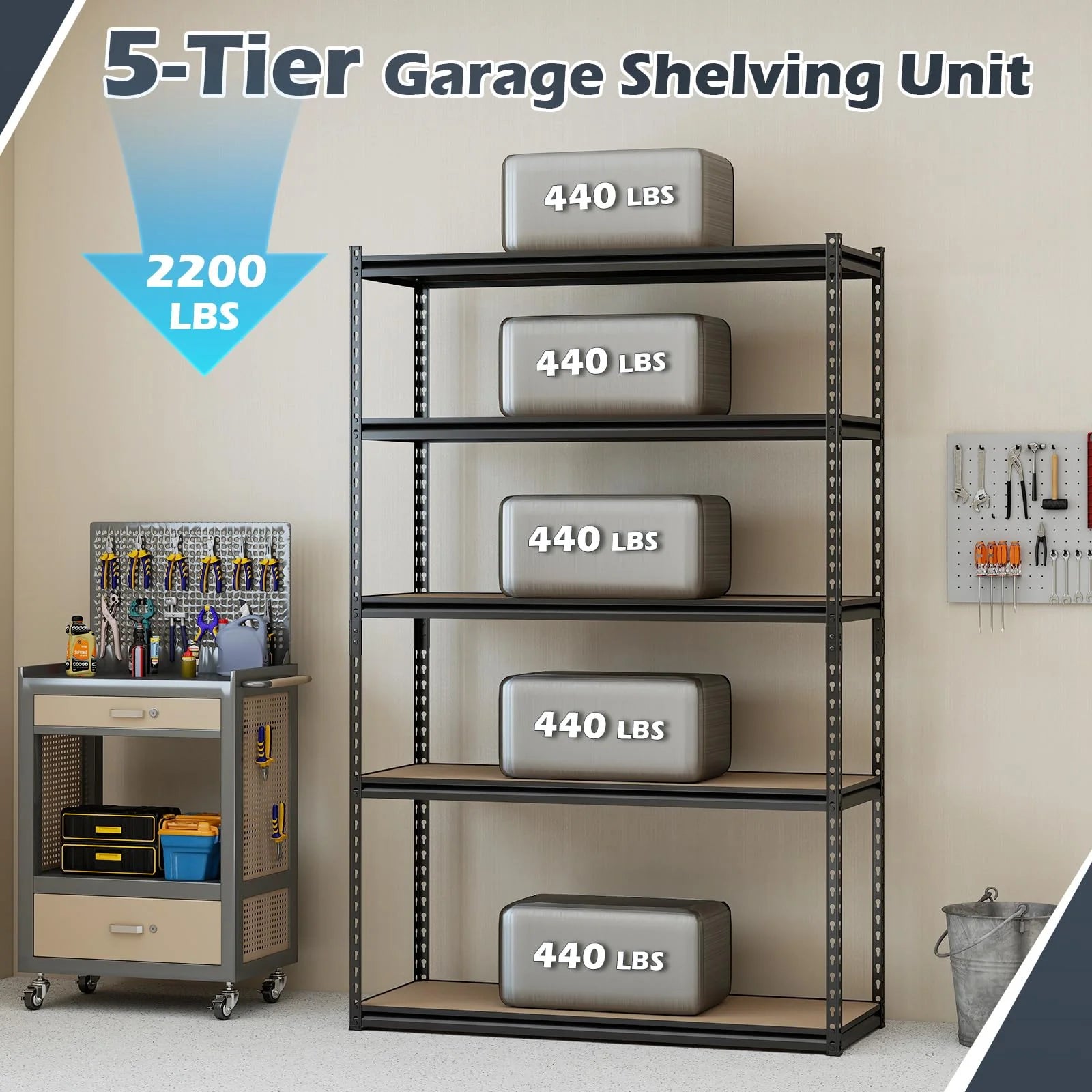 Tangkula 5-Tier Heavy Duty Garage Shelving Unit 2200 LBS Metal Storage Organizer Rack