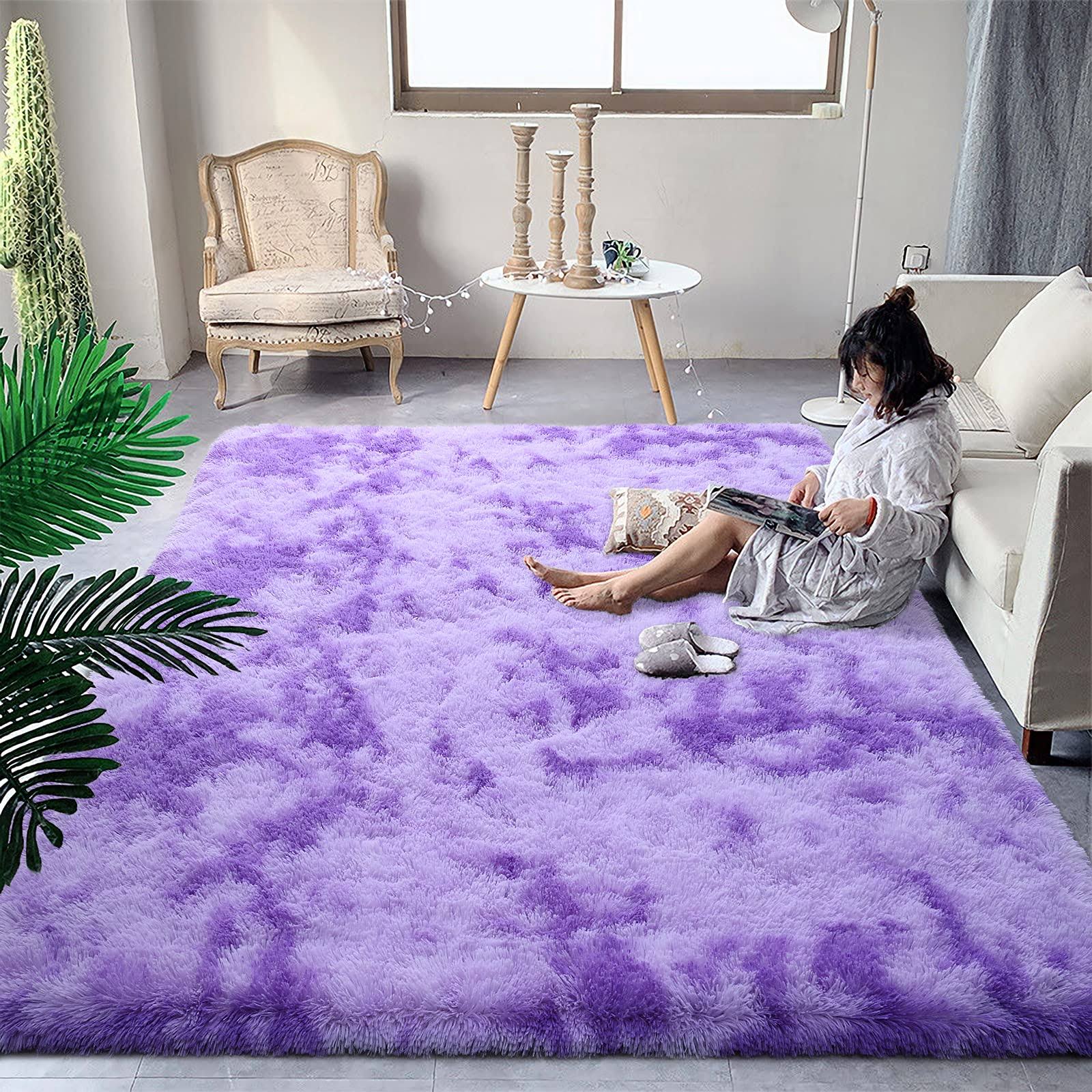 DweIke Ultra Soft Shaggy Rugs Fluffy Carpets, Tie-Dye Rugs for, 4x6 ft. Purple.