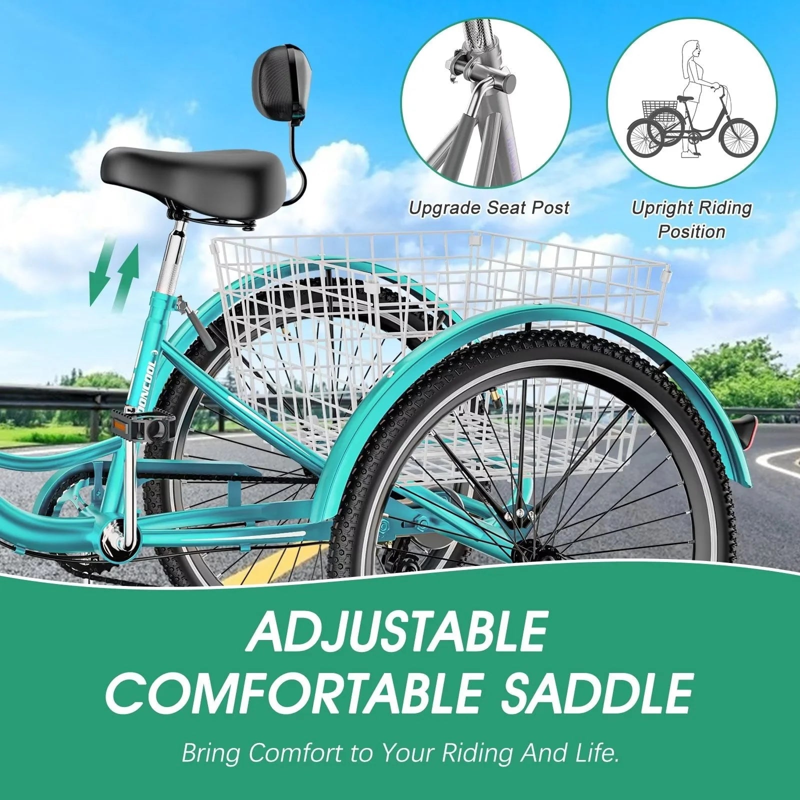 MOPHOTO Adult Tricycle 20/24/26 in 3 Wheel Bicycle, 3 Wheel Bikes for Adults, 7 Speed Low Stepover Frame Tricycle with Basket/Bell, 3 Wheel Bicycle for Seniors, Women, Men