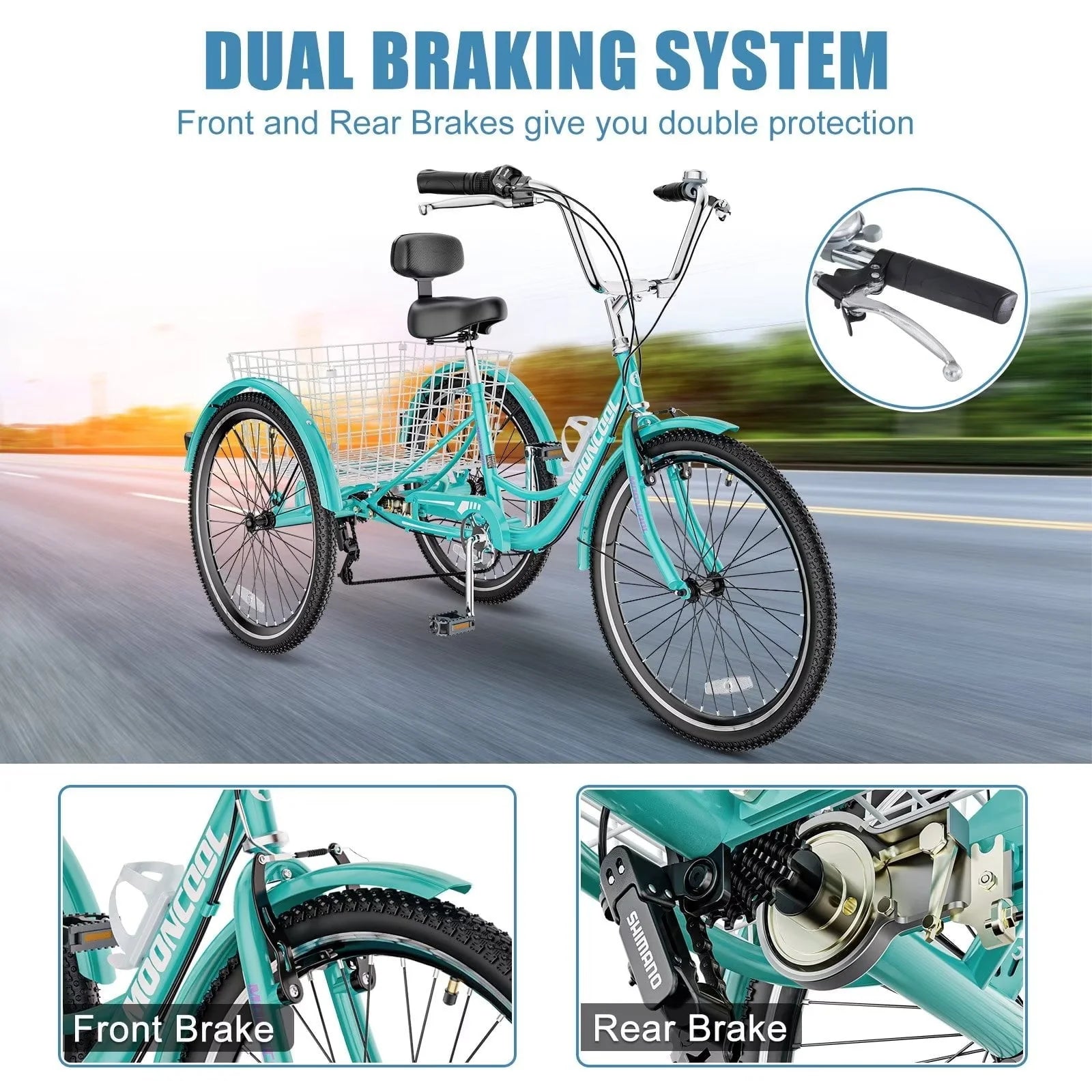 MOPHOTO Adult Tricycle 20/24/26 in 3 Wheel Bicycle, 3 Wheel Bikes for Adults, 7 Speed Low Stepover Frame Tricycle with Basket/Bell, 3 Wheel Bicycle for Seniors, Women, Men