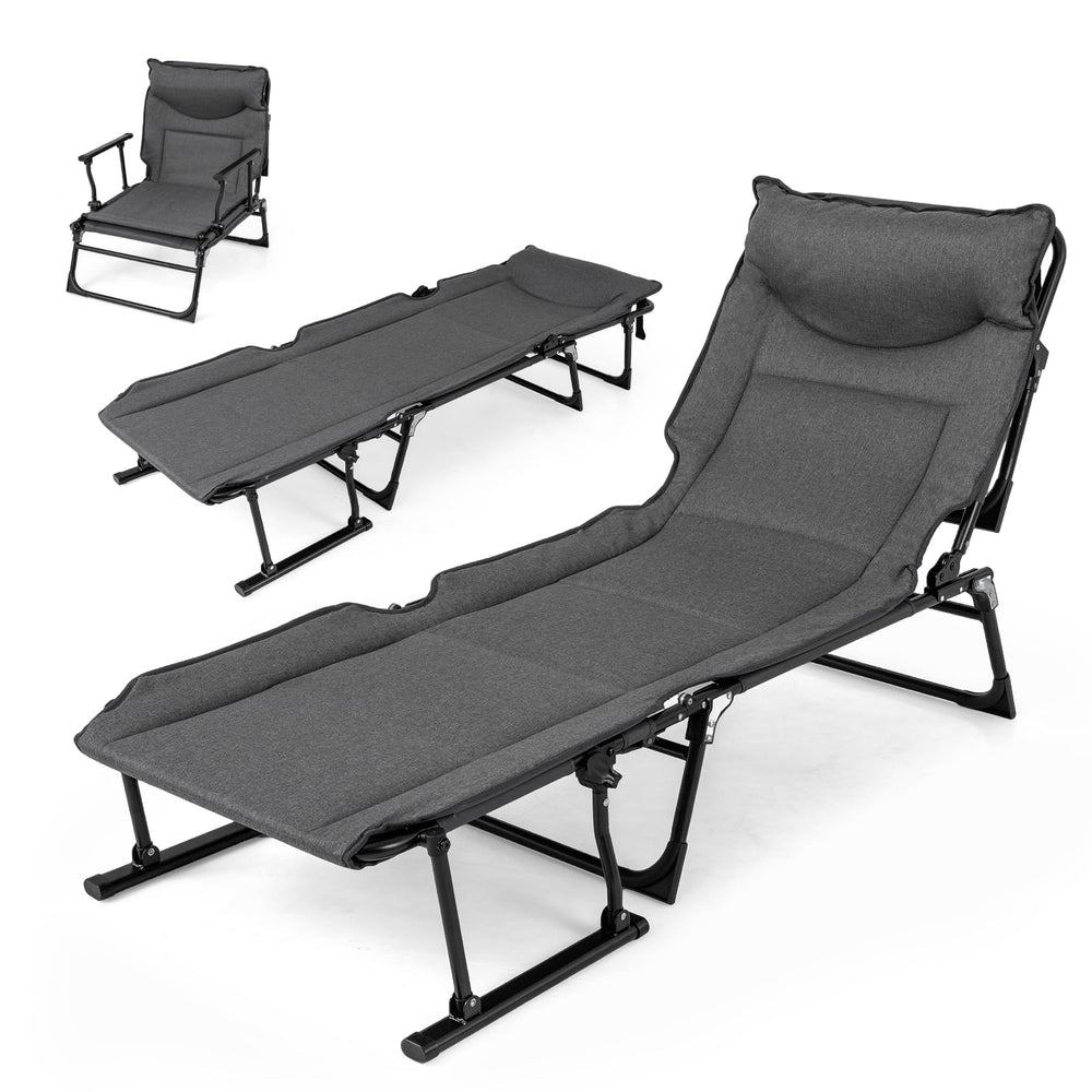 Tangkula 3 in 1 Folding Camping Cot Comfy Padded Convertible Single Sofa Chair
